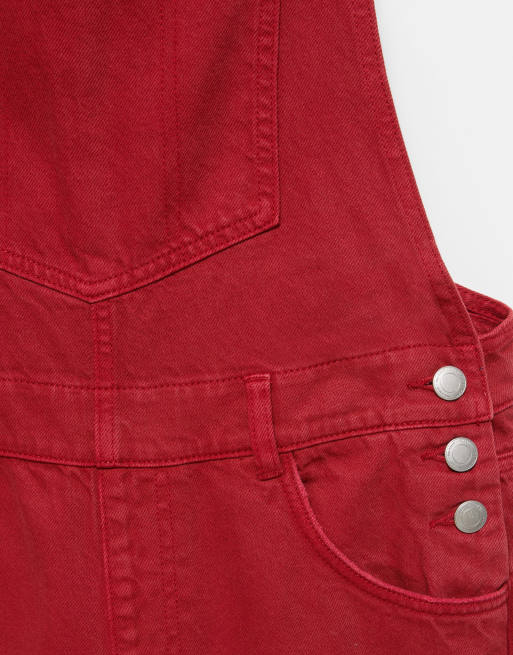 Pull&Bear salopette lunga in denim bordeaux, 5 di 6