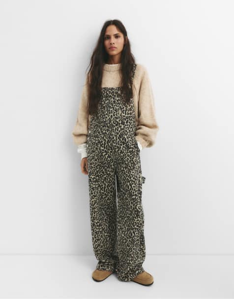Pull&Bear - Salopette style charpentier à imprimé léopard - view 1