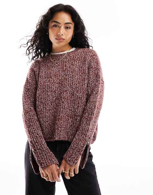 Pull&Bear salt & pepper knit sweater in burgundy