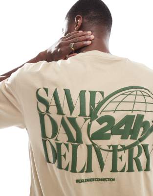 same day delivery back printed t-shirt in beige-Neutral