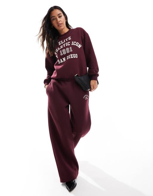 Pullandbear San Diego Graphic Co Ord Sweat In Burgundy Asos