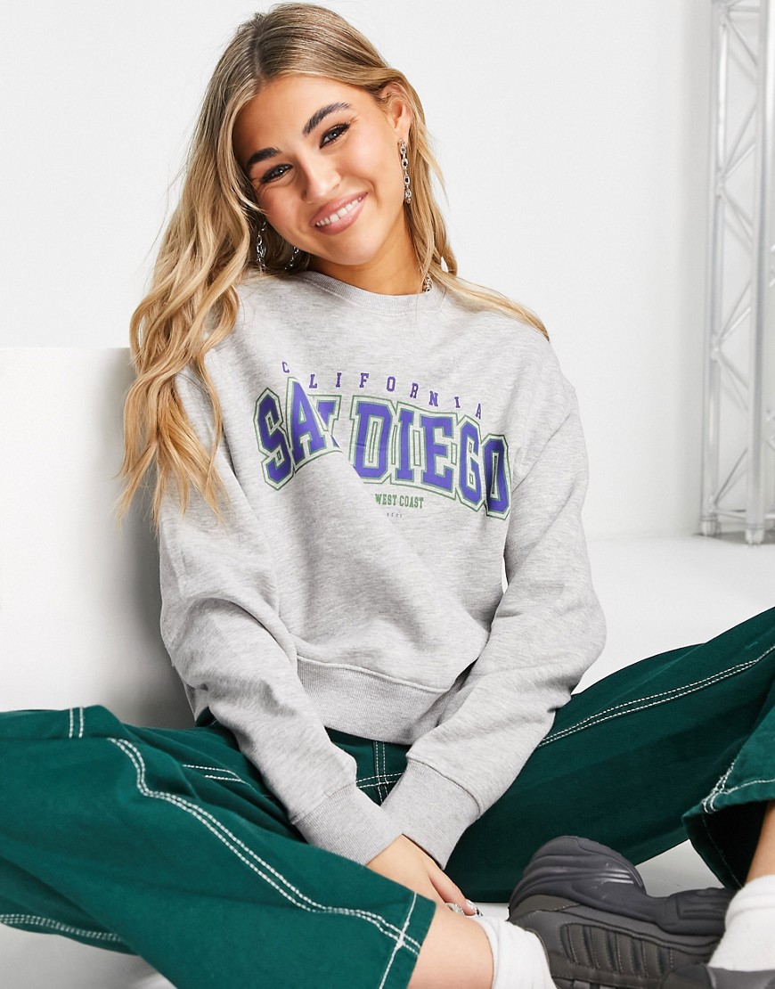 Pull & Bear San Diego slogan sweatshirt in gray