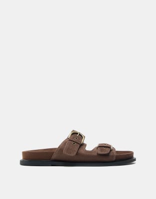 Pull & Bear - Sandale in Braun mit zwei Schnallen-Brown