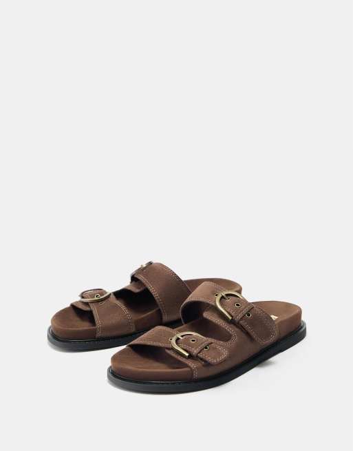 Pull&Bear – Sandale in Braun mit zwei Schnallen, 2 von 4