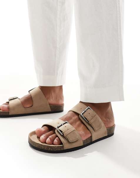 Pull&Bear – Sandalen in Beige mit zwei Riemen - view 1