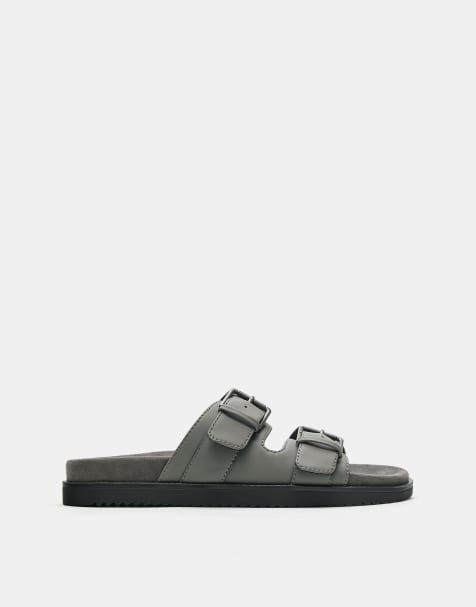 Pull&Bear - Sandalen met gespen in groen-grijs - view 1