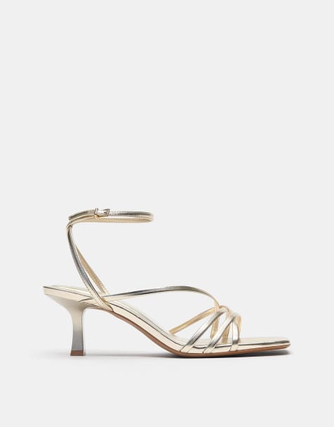 Pull&Bear - Sandalen met hak en bandjes in goud - view 1