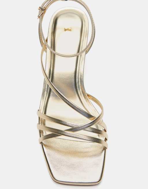 Pull&Bear - Sandalen met hak en bandjes in goud, 2 van 4