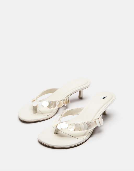 Pull&Bear - Sandalen met hak en kralen in ecru, 2 van 4