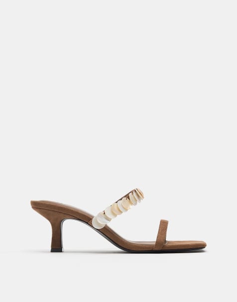Pull&Bear - Sandalen met kralen en hoge hak in bruin - view 1