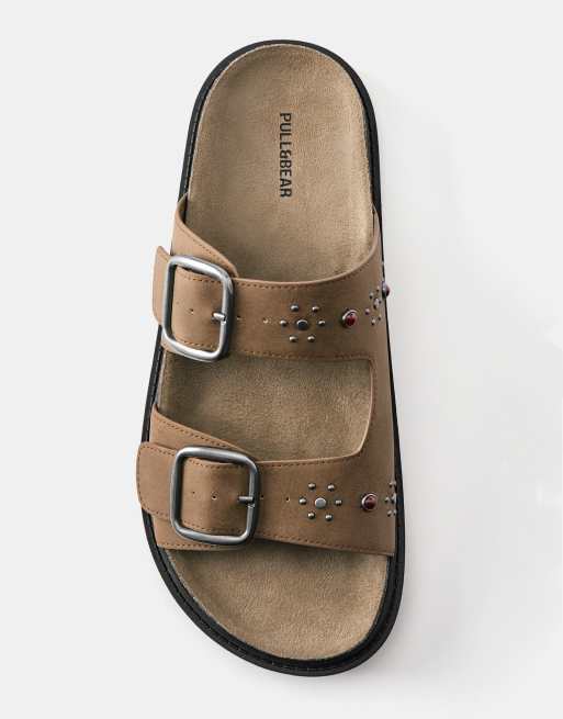 Pull&Bear sandaler med spænde i brun, 3 af 4