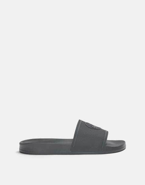 Pull&Bear - Sandales de plage en caoutchouc à logo STWD - Anthracite - view 1