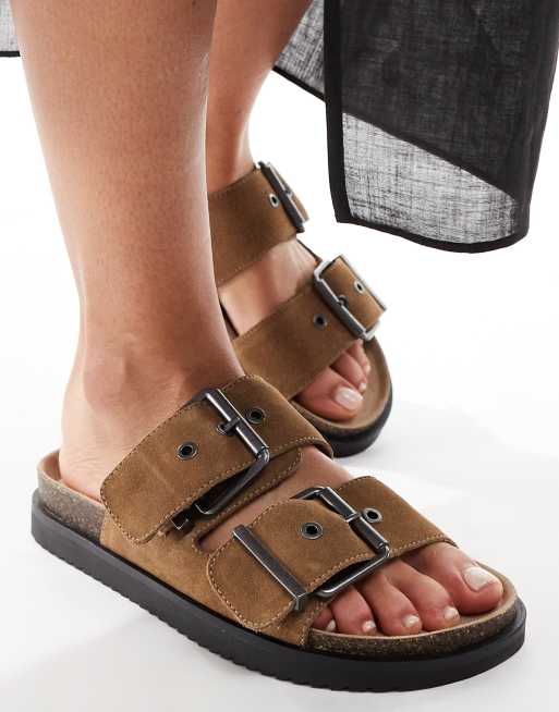 Pull&Bear - Sandales en cuir avec deux brides à boucles - Marron, 3 de 4