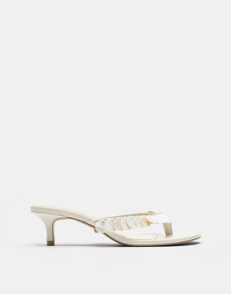 Pull&Bear - Sandales ornées de perles à talon - Écru - view 1