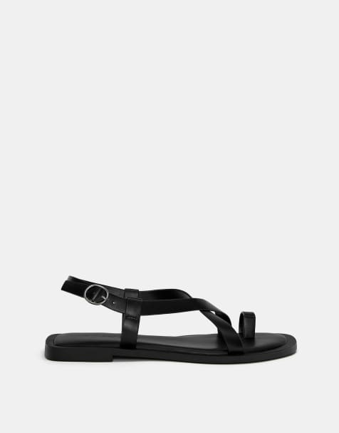 Pull&Bear - Sandales plates avec entredoigt - Noir - view 1