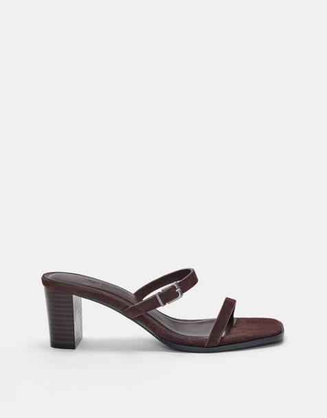 Pull&Bear – Sandaletten in Braun mit Absatz - view 1