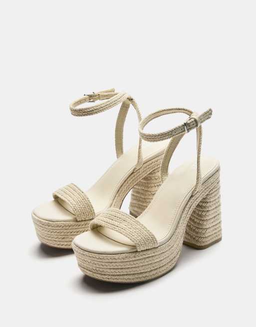 Pull&Bear – Sandaletten in Cremeweiß mit Plateausohle und hohem Absatz, 2 von 4
