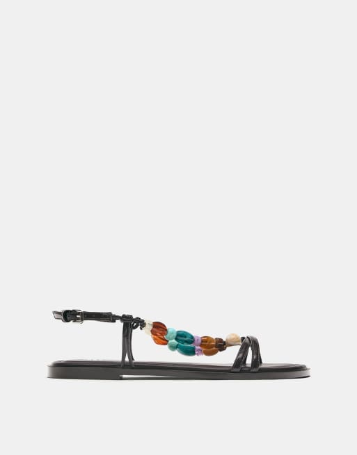 Pull&Bear - Sandali bassi neri con perline, 2 di 4
