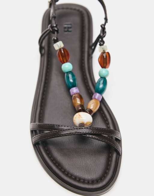 Pull&Bear - Sandali bassi neri con perline, 3 di 4