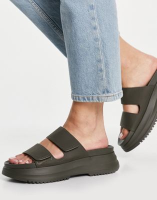 Pull&Bear slip-on chunky sandals in khaki - ASOS Price Checker