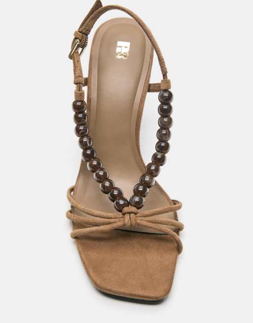 Pull&Bear - Sandali con tacco e perline marroni, 4 di 4