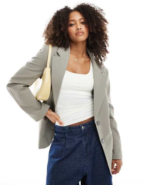 Pull&Bear – Sandfärgad, dubbelknäppt kavaj i oversize, del av set - view 1