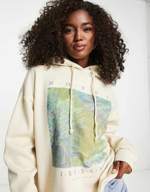 Pull&Bear – Sandfärgad huvtröja i oversize med 