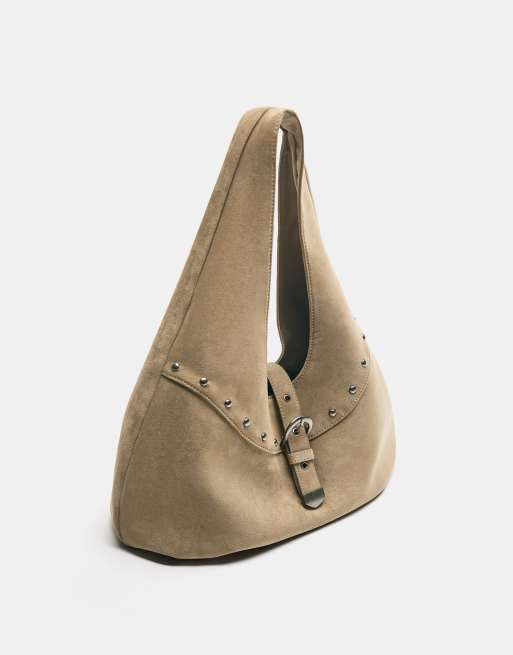 Pull&Bear – Sandfärgad toteväska med nitar och spänne, 2 av 4