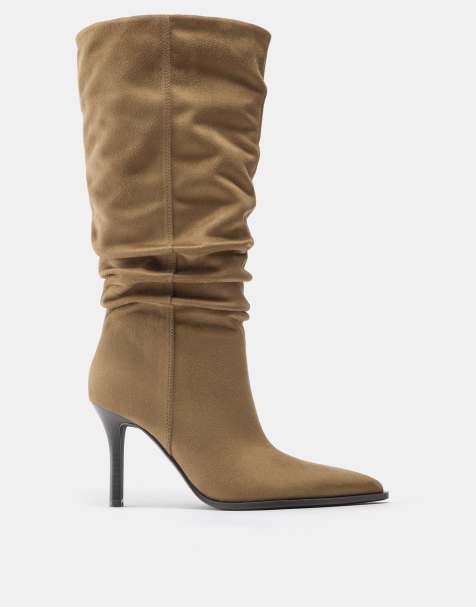 Pull&Bear – Sandfärgade, slouchy boots med klack - view 1