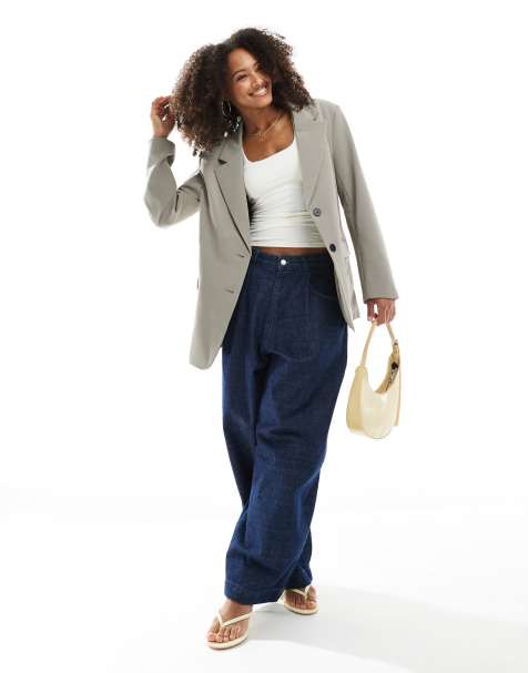 Pull&Bear – Sandfärgat set med kavaj i oversize med knappar och byxor - view 1