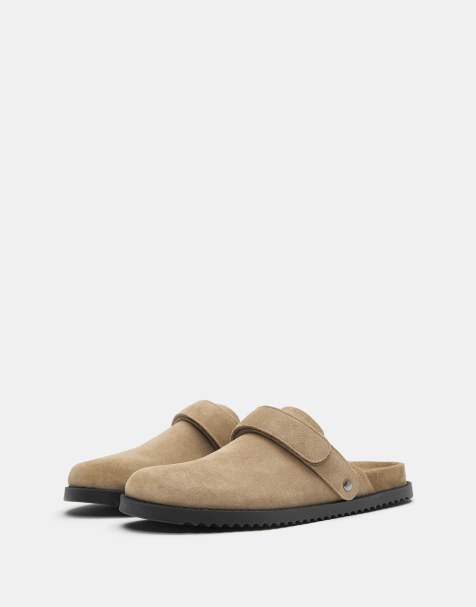 Pull&Bear - Sandfarvede clogs i læder med strop med forskellige positionsmuligheder - view 1