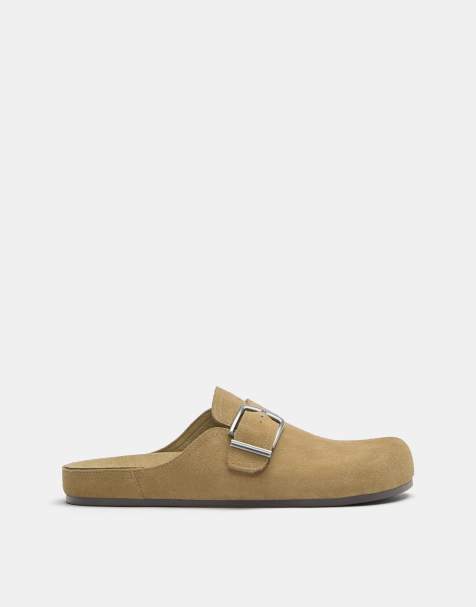 Pull&Bear - Sandfarvede clogs med spænde i læder - view 1