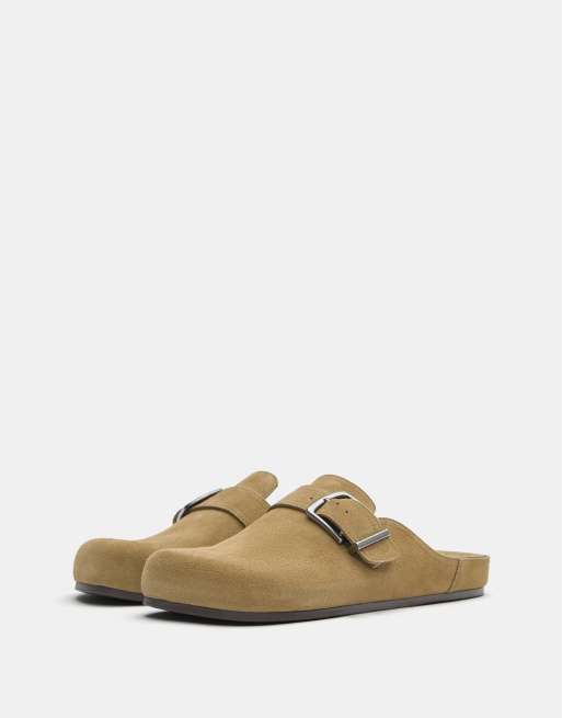 Pull&Bear - Sandfarvede clogs med spænde i læder, 2 af 4