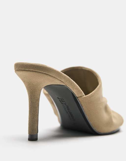 Pull&Bear - Sandfarvede mule-sandaler med hæl og samlede detaljer, 2 af 4