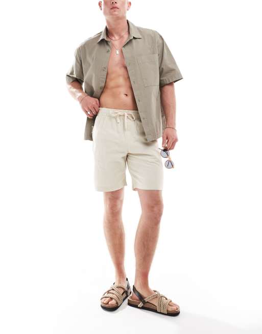 Pull&Bear - Sandfarvede shorts i hørblanding, 3 af 5