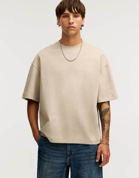 Pull&Bear - Sandfarvet T-shirt i firkantet pasform - view 1