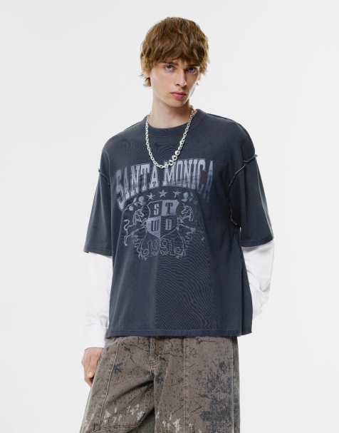 Pull&Bear Santa monica double-sleeve t-shirt in blue - view 1