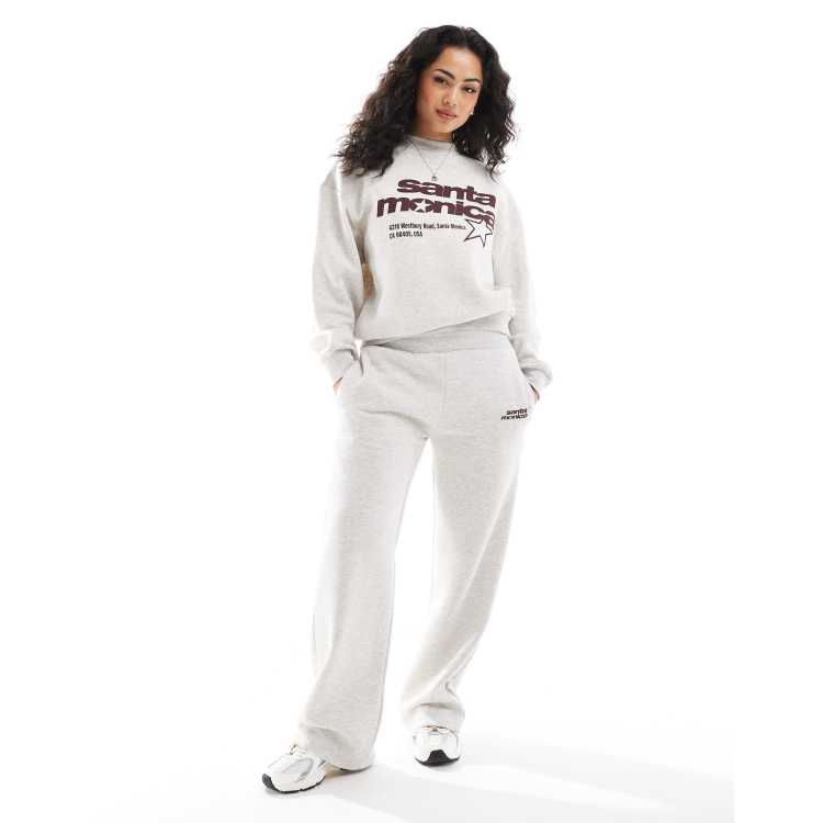 Pull&Bear 'Santa Monica' graphic wide leg sweatpants in gray