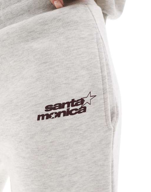 Pull&Bear 'Santa Monica' graphic wide leg sweatpants in gray heather - part of a set