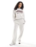 [Pull & Bear] Pull & Bear 'Santa Monica' graphic wide leg trackies in grey marl (part of a set) XL GREY
