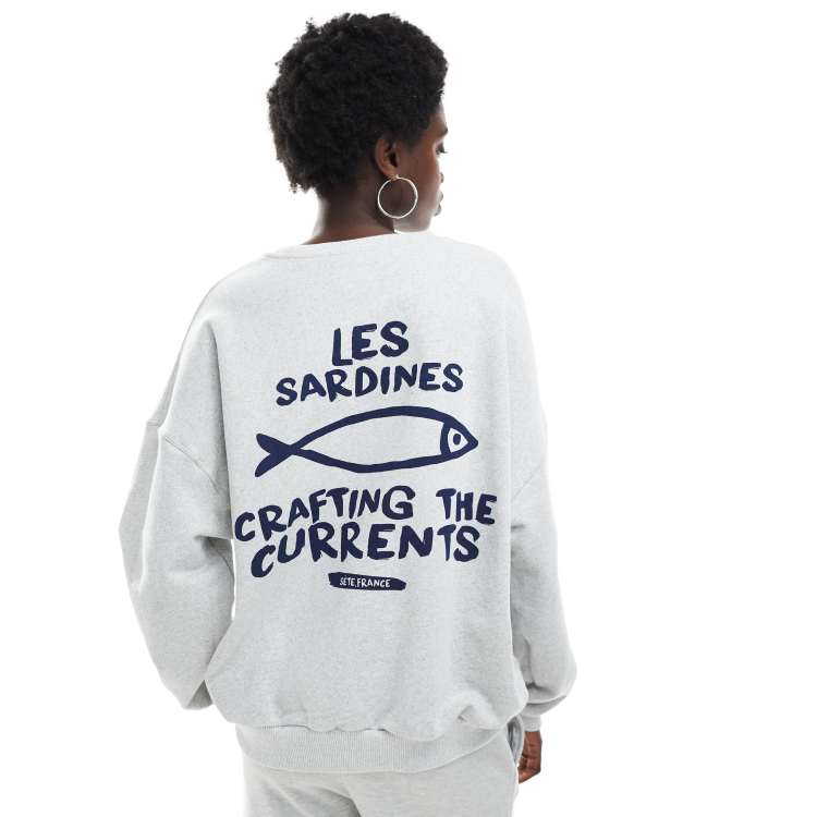 Pull&Bear sardines graphic sweatshirt in light gray | ASOS