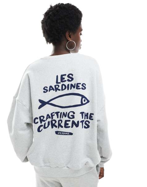 Pull&Bear sardines graphic sweatshirt in light grey - view 1
