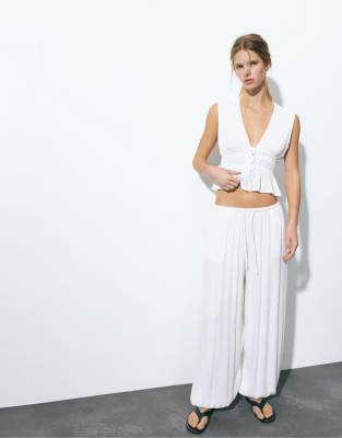Pull & Bear - Sarouel - Pantalon en crêpe - Blanc XS