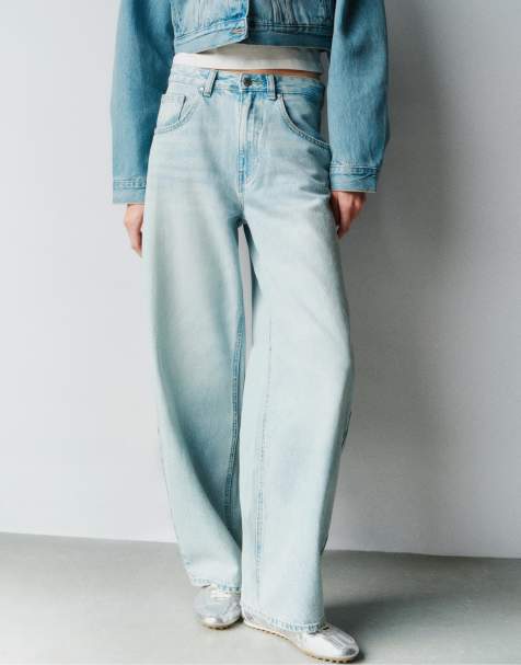 Pull&Bear - Sart blå jeans med tøndeformede ben og broderier - view 1
