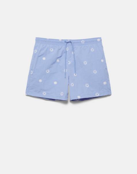 Pull&Bear - Sart indigoblå board-shorts med broderier - view 1