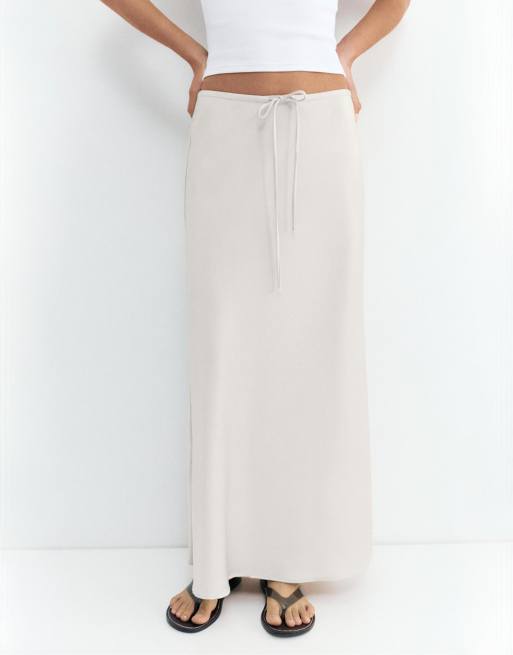 Pull&Bear - Satijnen midi rok in beige, 3 van 4