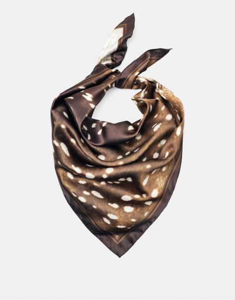Pull&Bear Satin deer print bandanna in brown - view 1
