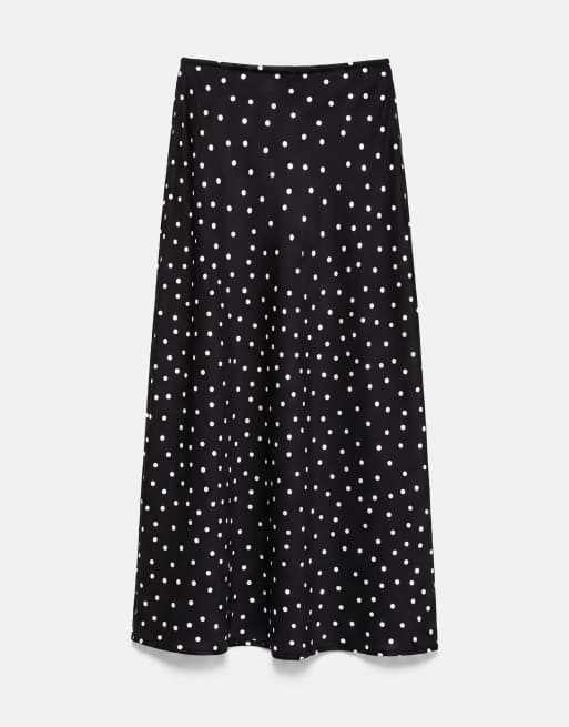 Pull&Bear Satin drawstring midi skirt in polka dots, 7 of 7
