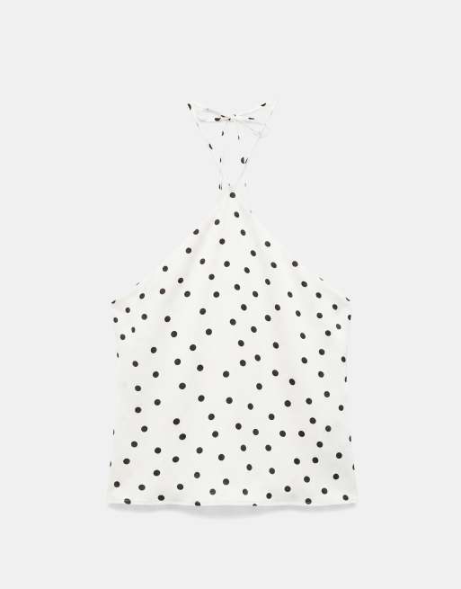 Pull&Bear Satin halter top in white polka dot, 5 of 7