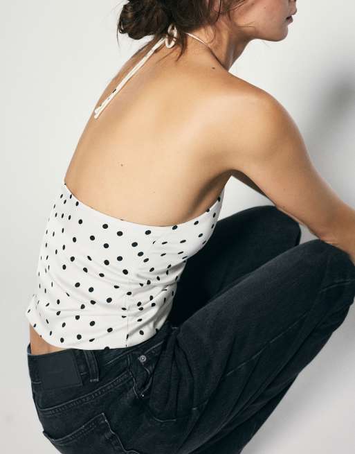 Pull&Bear Satin-Halterneck-Top mit weißen Punkten, 3 von 7